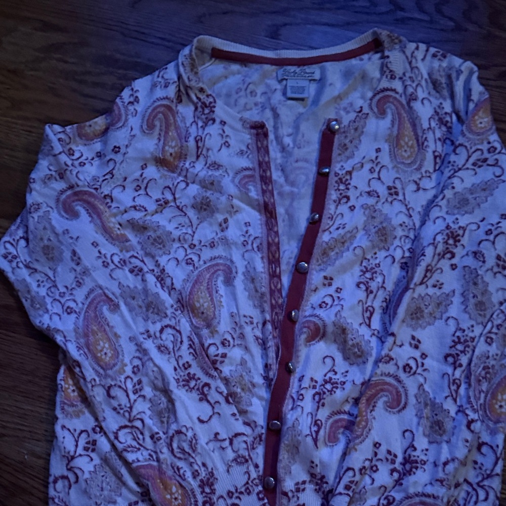 Lucky Brand Cream and Orange Paisley Cardigan